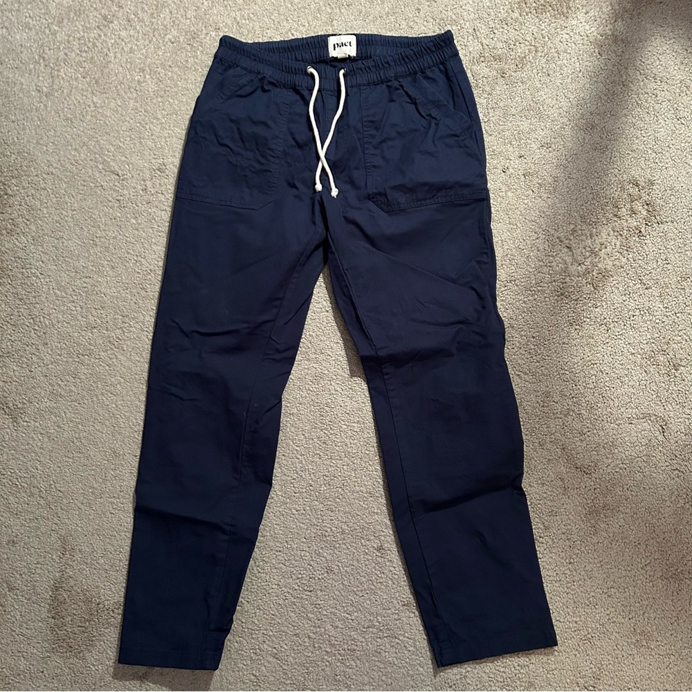 Pact Woven Twill Pants Women’s M Navy Blue Drawstring Pants Organic cotton
